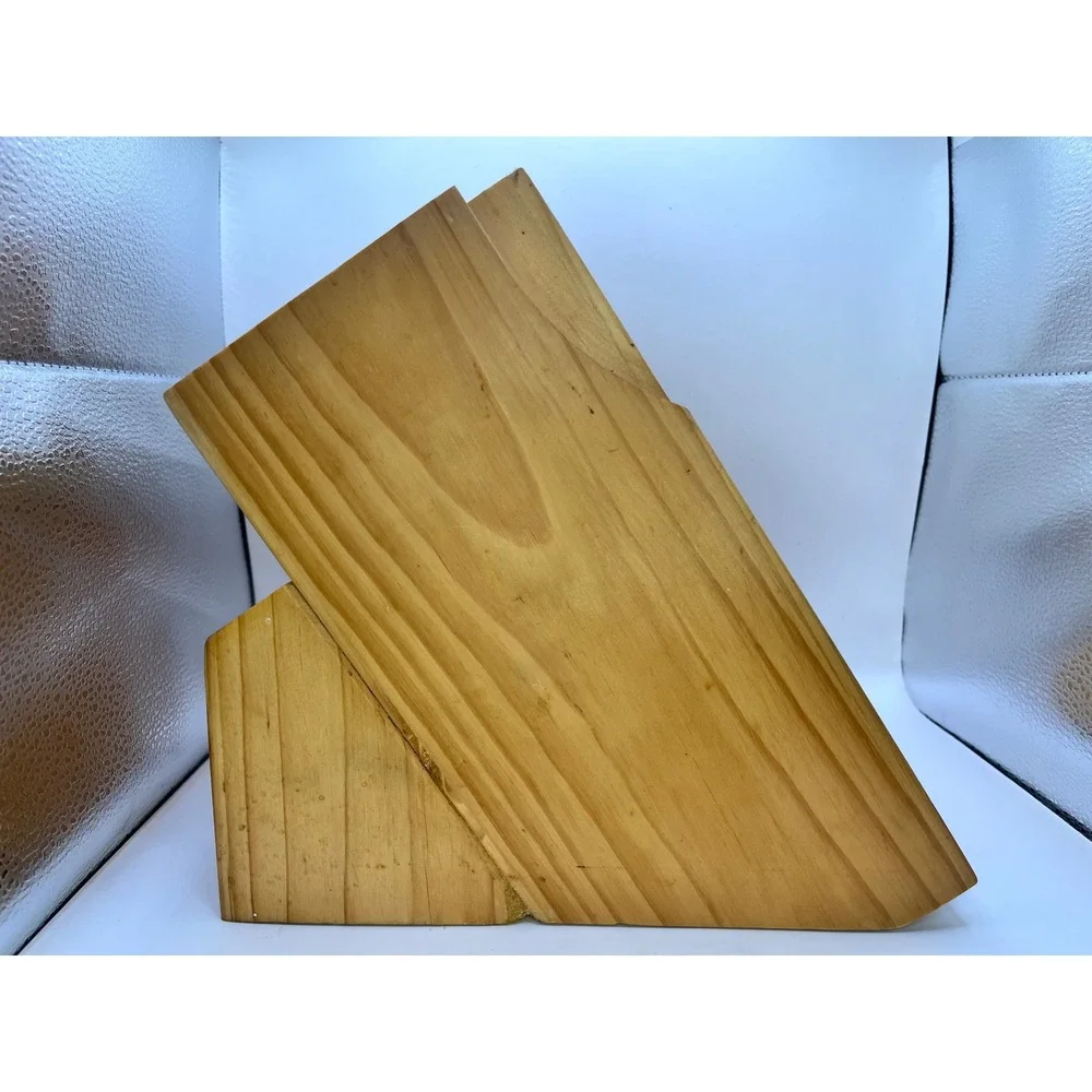 Ronco SIX STAR Cutlery 30 Slot Knife Block Solid Wood Labeled Slots Honey Oak
